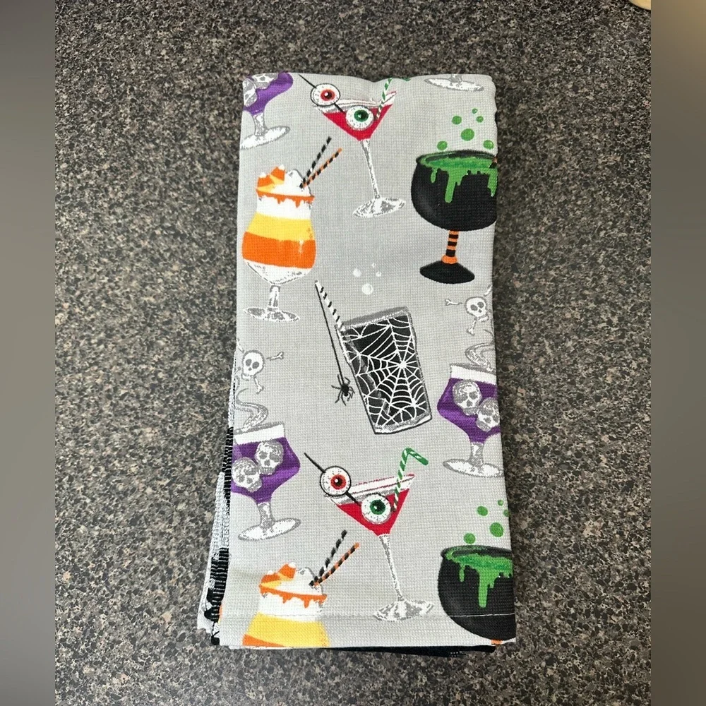 Cupcakes and Cashmere Creepy Halloween Cocktail Kitchen Towels Set of 3
